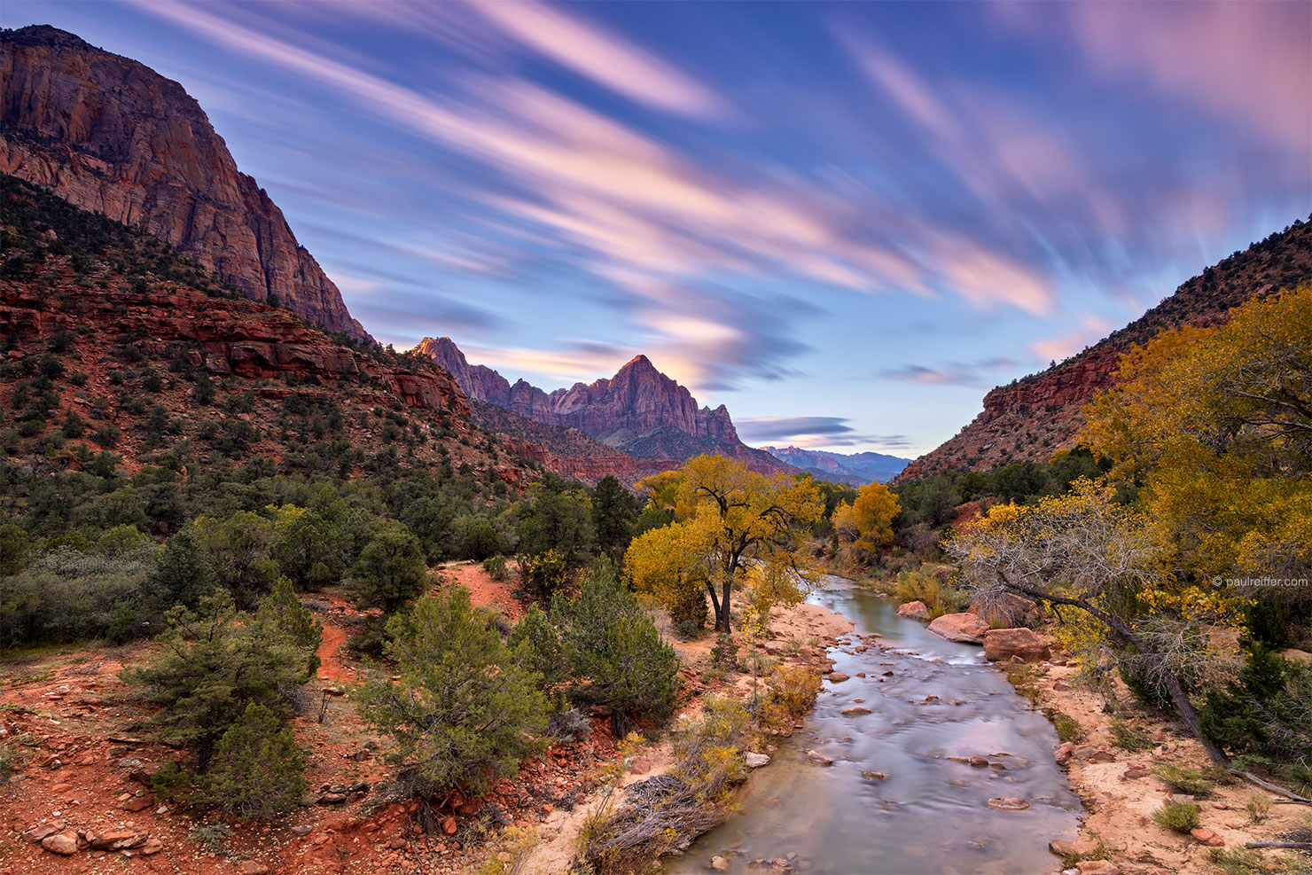 Zion-First-Light-Paul-Reiffer-National-Park-Utah-Sunrise-Fall-Autimn-Virgin-River-The-Watchmen-Sky-Long-Exposure-Ultimate-Photography-Professional-Landscape